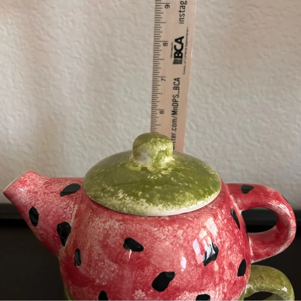 Hand-Painted Watermelon Stackable Tea Set | Whimsical Teacup & Teapot | New